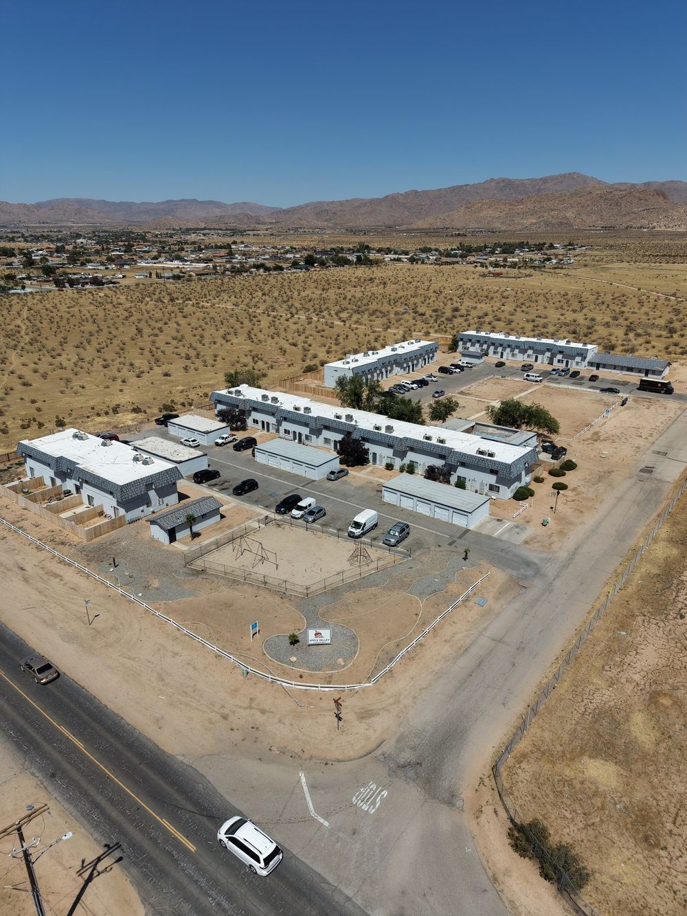 Aerial view of Apple Valley Townhomes in Apple Valley, California