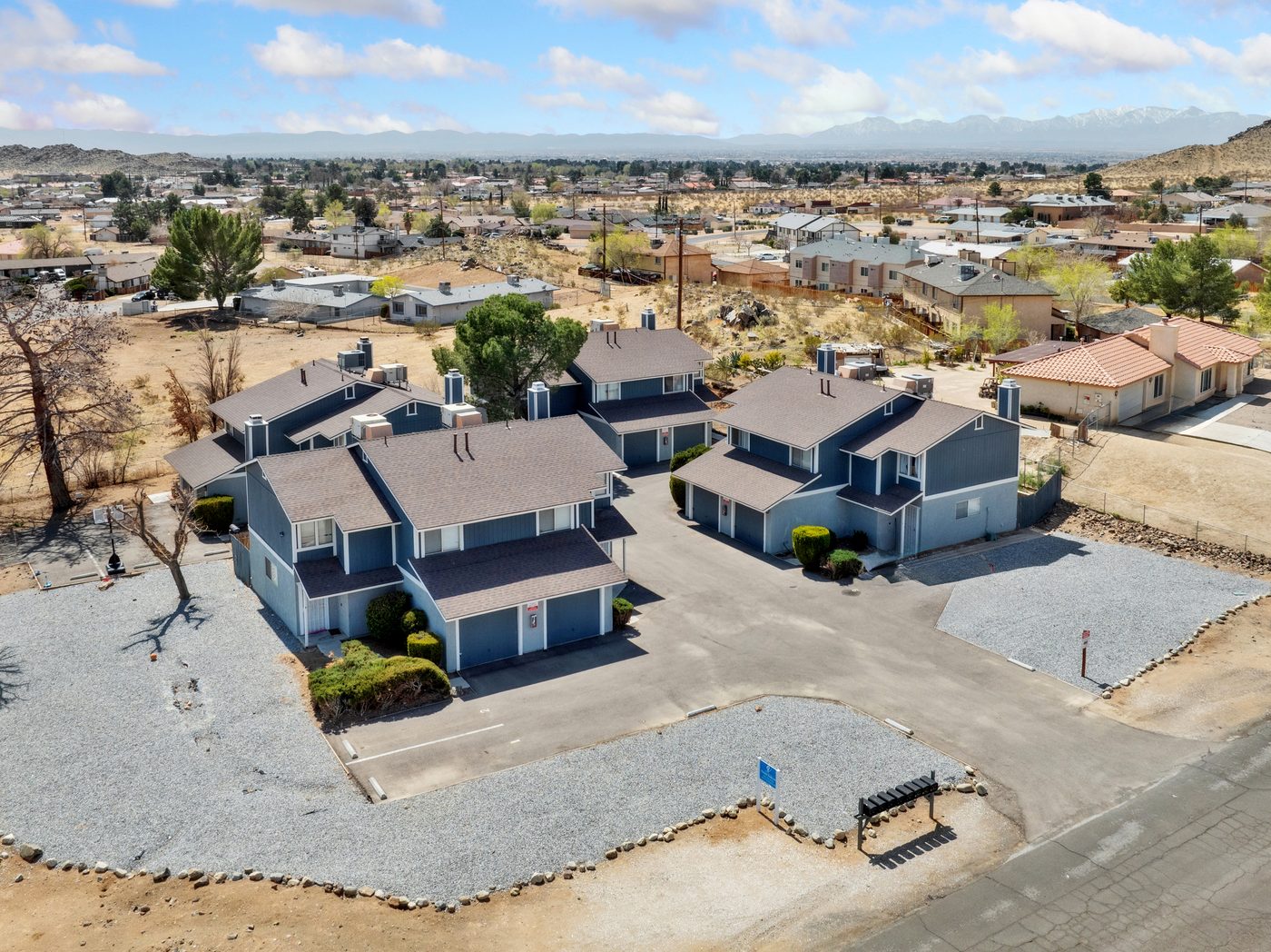 Aerial view of The Carlisle Condos, an eight-unit property in Apple Valley, California