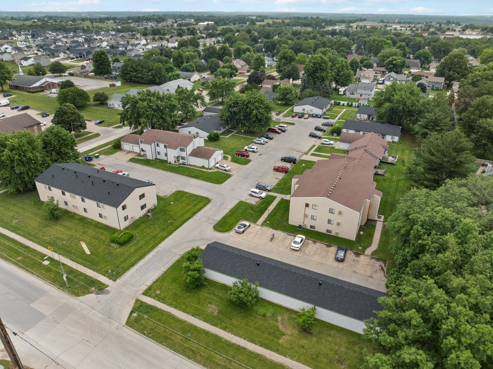 Aerial view of East Park Apartments in Indianola