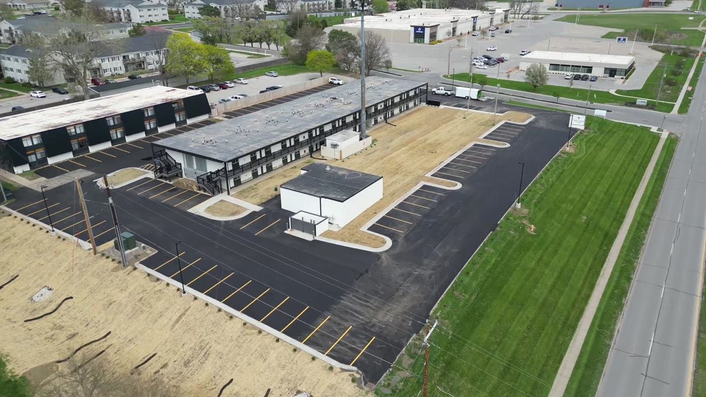Aerial view of The View on Hickman after redevelopment, Urbandale, Iowa